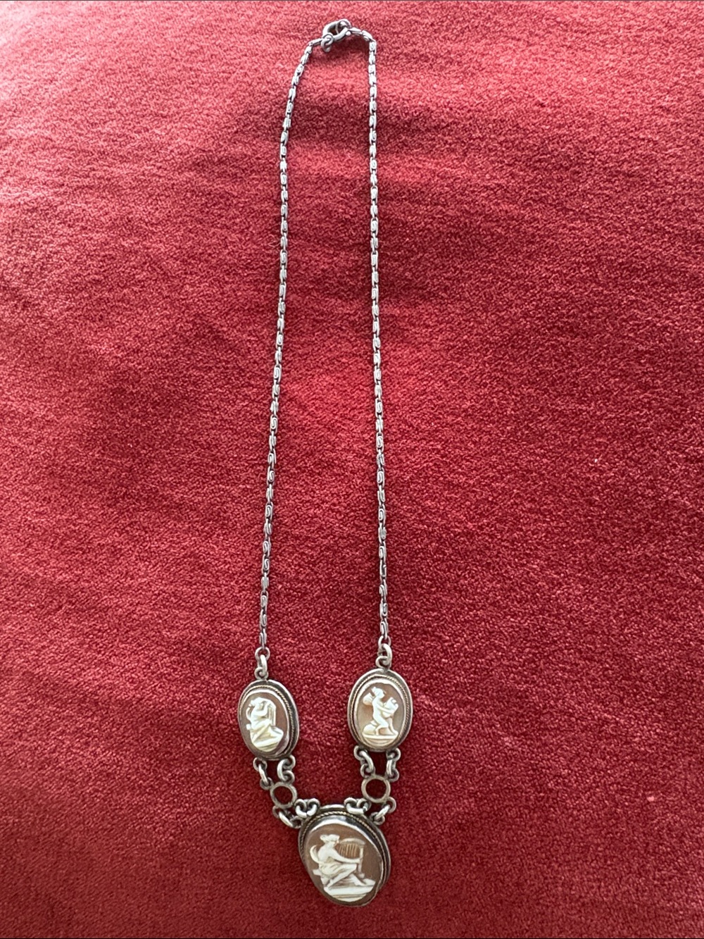 Silver-Tone White Cameo Triple Pendant Necklace